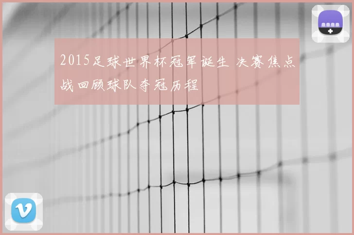 2015足球世界杯冠军诞生 决赛焦点战回顾球队夺冠历程